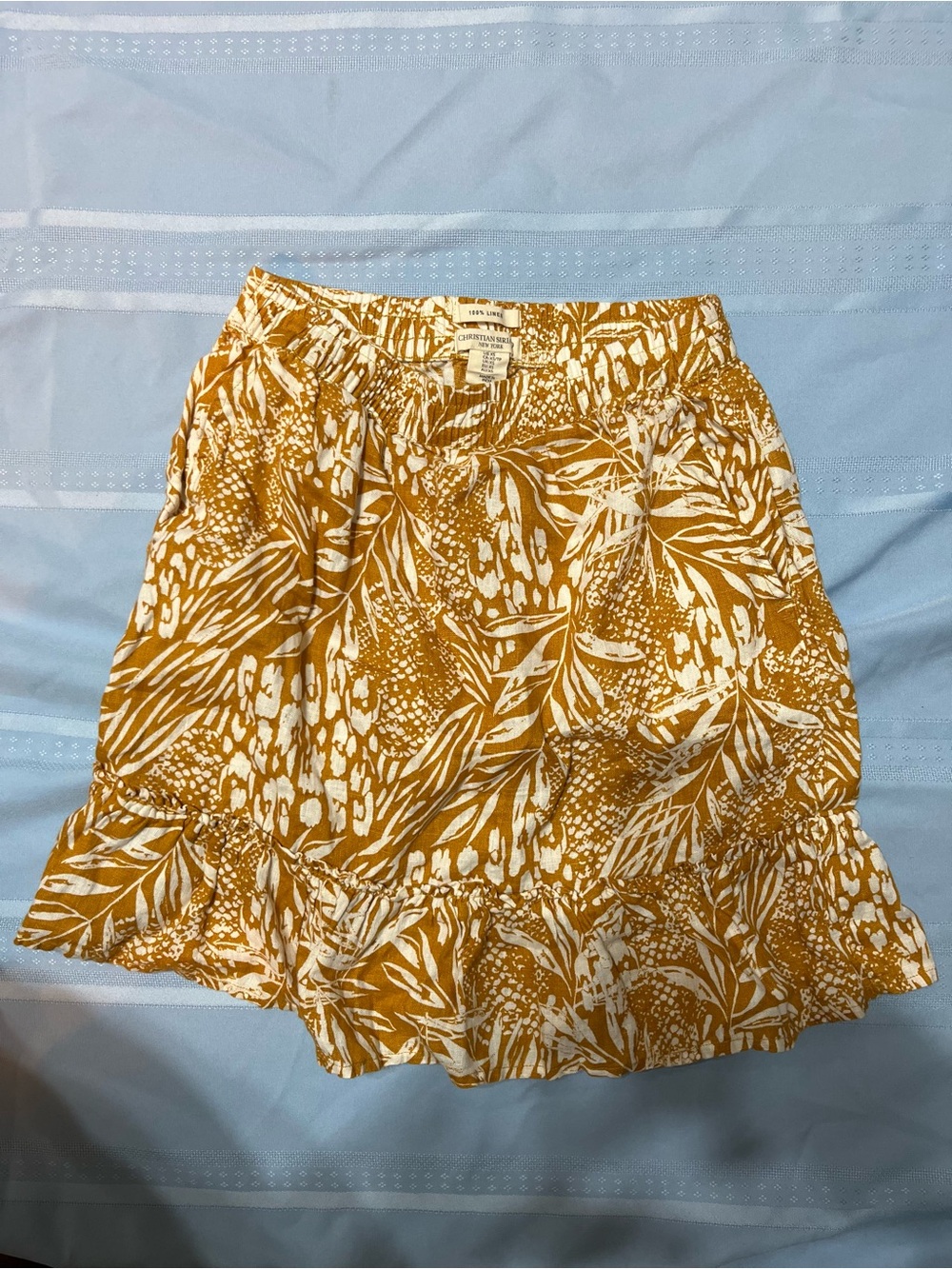 Christian Siriano Mustard and White Floral Ruffle Mini Skirt
